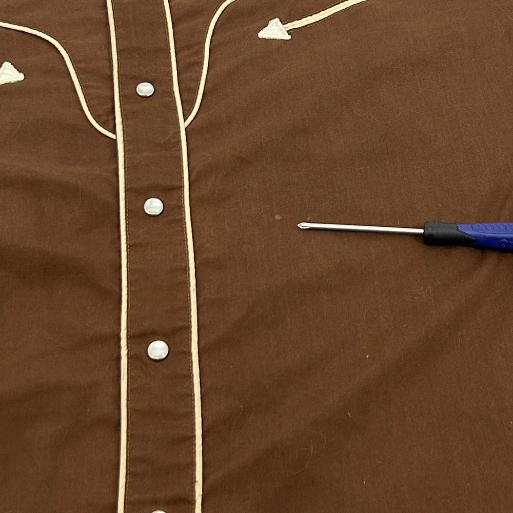 Montgomery Ward Western Shirt Mens L Brown Pearl Snap Smile Pocket Vintage 70s - Picture 4 of 11